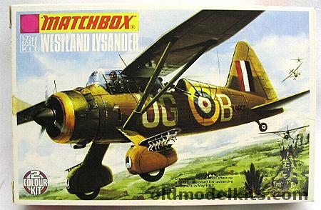 Matchbox 1/72 Westland Lysander - RAF No. 16 Sq. France 1940 or No. 225 1939, PK-7 plastic model kit